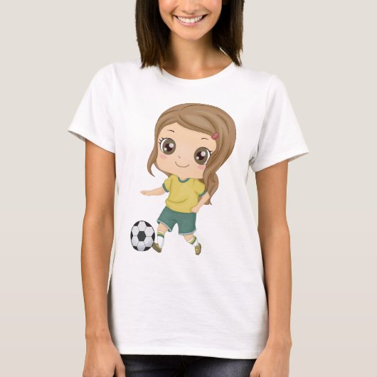 Girl Playing Soccer Adorable Kids Sports T-shirt (Voorkant)