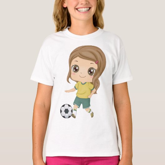 Girl Playing Soccer Adorable Kids Sports T-shirt (Voorkant)