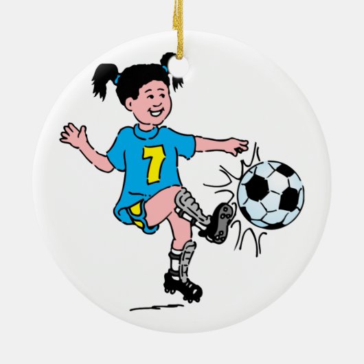 Girl Plays Soccer Keramisch Ornament (Achterkant)
