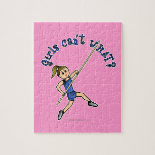 Girl Pole Vaulting - Blauw (licht) Legpuzzel