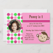 Girl Polka Dot Monkey Invite Kaart (Voorkant)