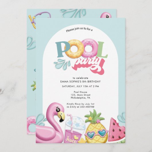 Girl Pool Party Birthday Feestdagenkaart (Voorkant / Achterkant)