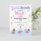 Girl Pool Party Glitter Tropische Zomerverjaardag Kaart (Staand voorkant)