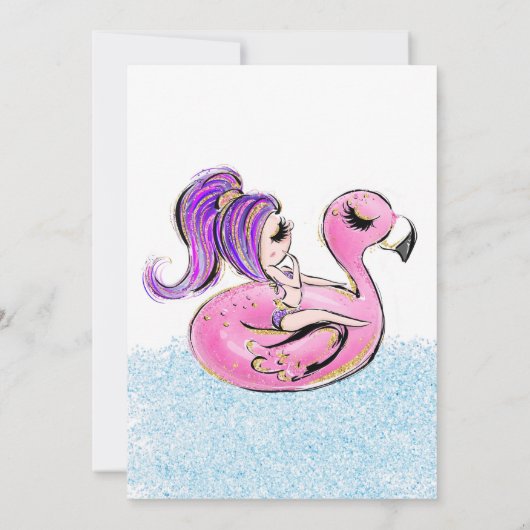 Girl Pool Party Glitter Tropische Zomerverjaardag Kaart (Achterkant)