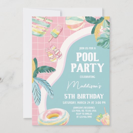 Girl Pool Party Verjaardagsfeestje Kaart (Voorkant)