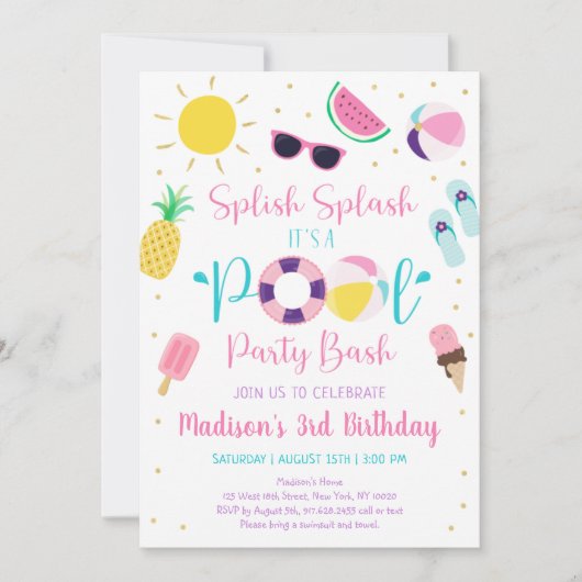 Girl Pool Party zomerdag Kaart (Voorkant)