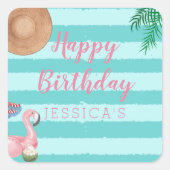 Girl Pool Verjaardagsfeestje Vierkante Sticker (Voorkant)