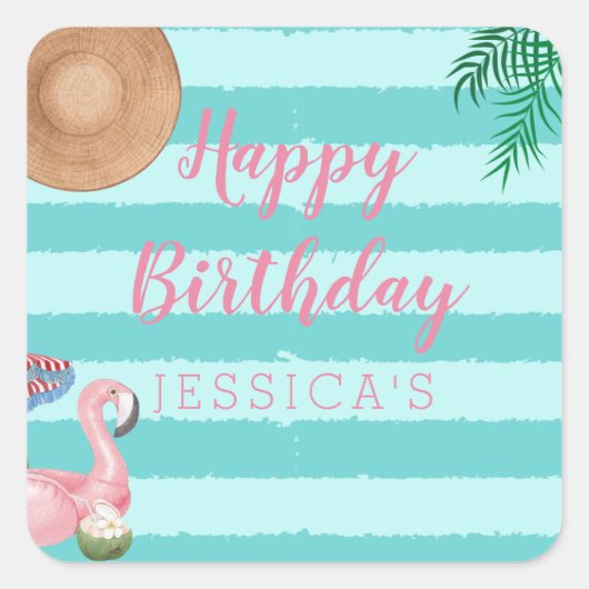 Girl Pool Verjaardagsfeestje Vierkante Sticker (Voorkant)