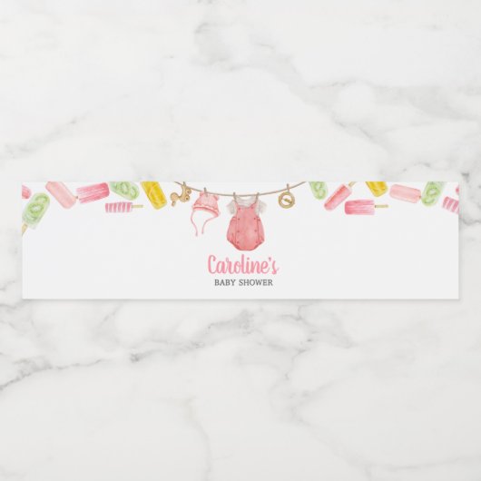 Girl Popsicle Baby shower Waterfles Etiket (Enkel label)