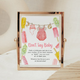 Girl Popsicle Baby shower Zeg geen Baby Poster