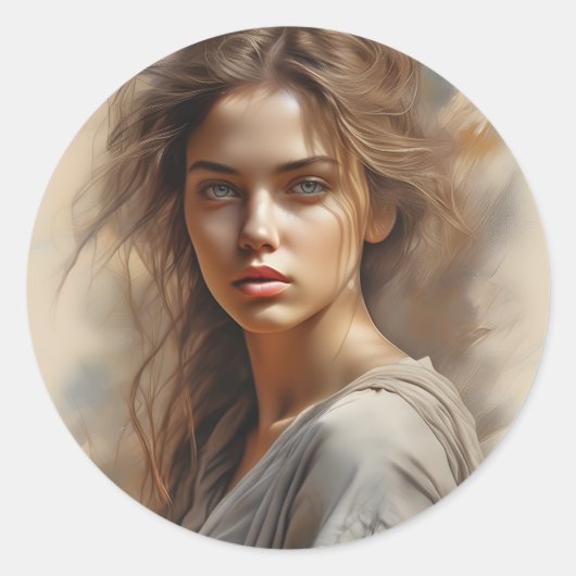 Girl Portrait is een schets van een vrouw. De p Ronde Sticker (Voorkant)