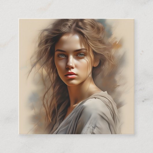 Girl Portrait is een schets van een vrouw. De p Vierkante Visitekaartje (Voorkant)