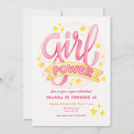 Girl Power Birthday Party Kaart (Voorkant)