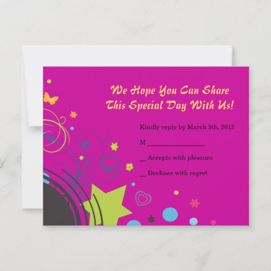 Girl Power Bright Bat Mitzvah Invitation Party RSVP Kaartje (Voorkant)