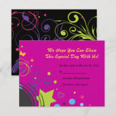 Girl Power Bright Bat Mitzvah Invitation Party RSVP Kaartje (Voorkant / Achterkant)