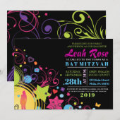 GIRL POWER Bright Bat Mitzvah Uitnodiging (Voorkant / Achterkant)