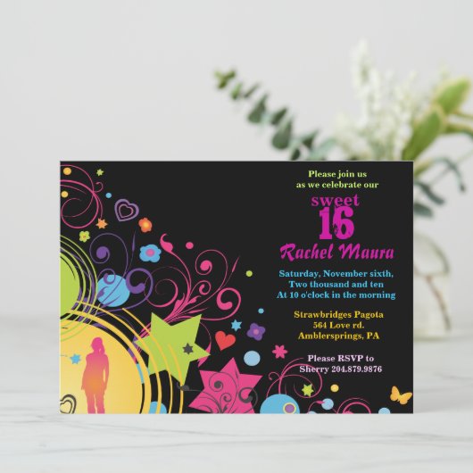 Girl Power Bright Sweet Sixteen 16 Uitnodiging (Staand voorkant)