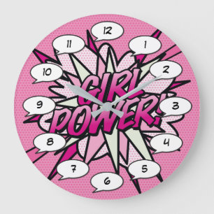 GIRL POWER Comic Book Pop Art Pink Grote Klok