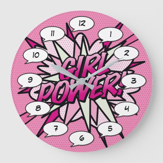 GIRL POWER Comic Book Pop Art Pink Grote Klok (Voorkant)