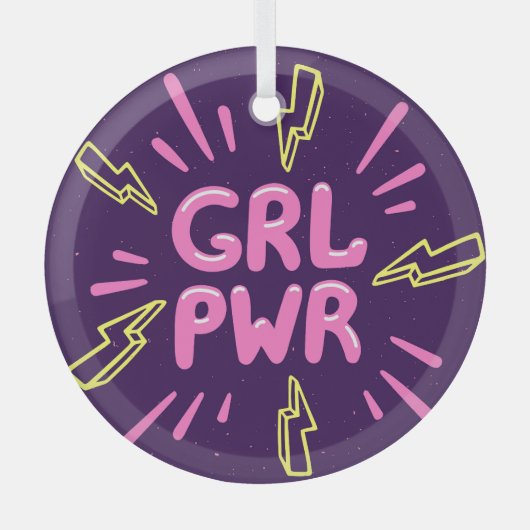 Girl power feminist slogan, violet background. glas ornament (Voorkant)