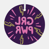 Girl power feminist slogan, violet background. glas ornament (Achterkant)