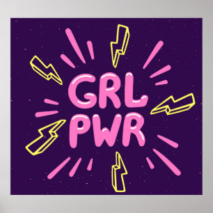 Girl power feminist slogan, violet background. poster