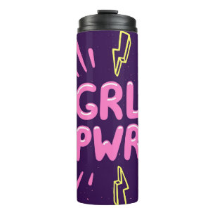 Girl power feminist slogan, violet background. thermosbeker