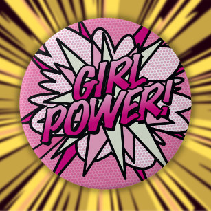 GIRL Power Fun Pink Comic Book Pop Art Ronde Button 4,0 Cm