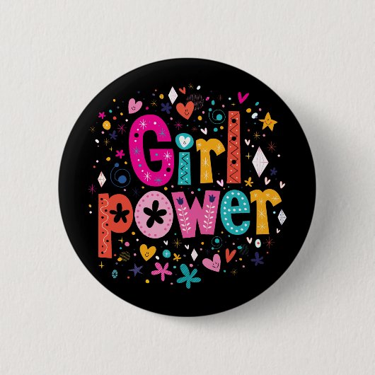 Girl Power Glossy Black Ronde Button 5,7 Cm (Voorkant)