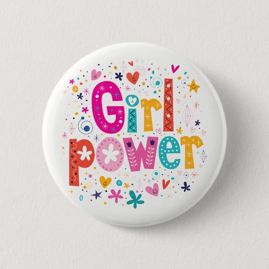 Girl Power Glossy Pink and White Ronde Button 5,7 Cm (Voorkant)