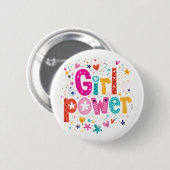 Girl Power Glossy Pink and White Ronde Button 5,7 Cm (Voorkant /achterkant)