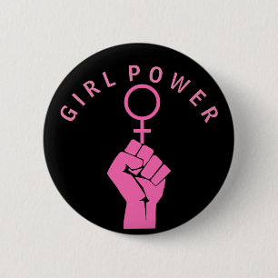 Girl Power Opgeheven Vuist En Vrouwsymbool Knop Ronde Button 5,7 Cm