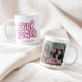 Girl Power Pink Cute Lettering Photo Mother's Day Grote Koffiekop