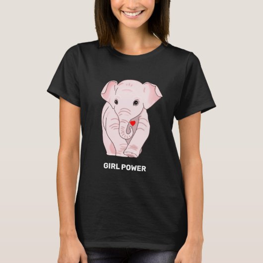 Girl Power Pink Elephant Holding Heart T-Shirt (Voorkant)