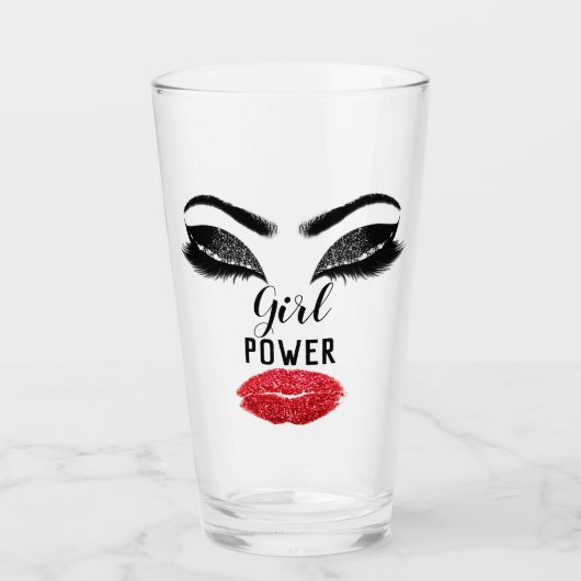 Girl Power Red Kiss Lips Makeup Vrijgezellenfeest Glas (Voorkant)