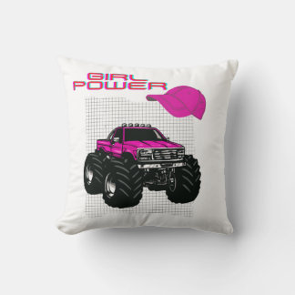 Girl Power Roze Monster Vrachtwagen Vierkant Kusse Kussen
