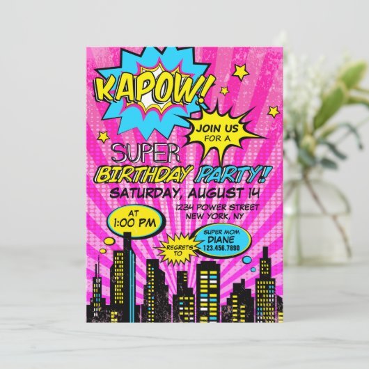 Girl Power Super Hero Comic Book Verjaardag Kaart (Staand voorkant)