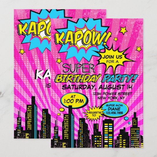 Girl Power Super Hero Comic Book Verjaardag Kaart (Voorkant / Achterkant)