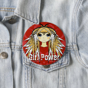 Girl Power Ultra Schattigee Blonde Anime Red Power Ronde Button 4,0 Cm
