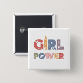 Girl Power Vierkante Button 5,1 Cm (Voorkant /achterkant)