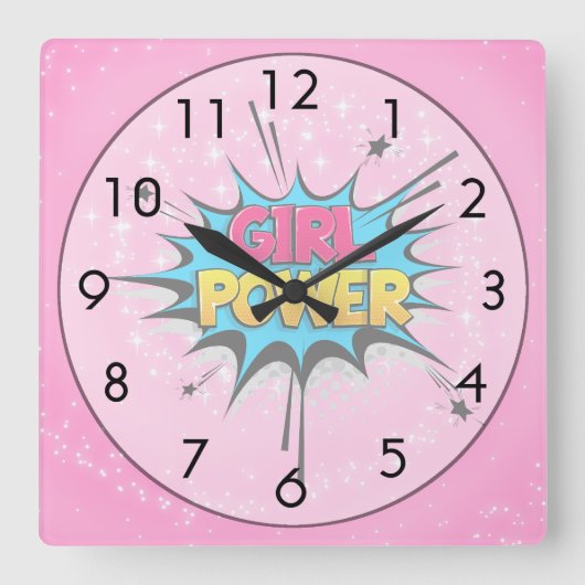 Girl Power Vierkante Klok (Voorkant)