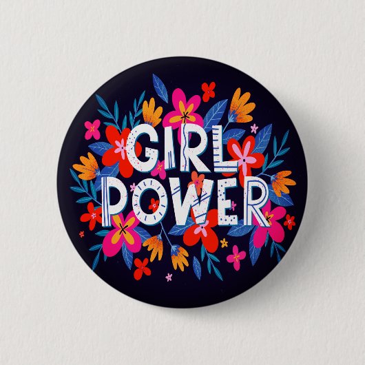 Girl Power Vrouw Symbol Floral Button (Voorkant)
