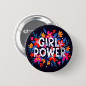 Girl Power Vrouw Symbol Floral Button (Voorkant /achterkant)