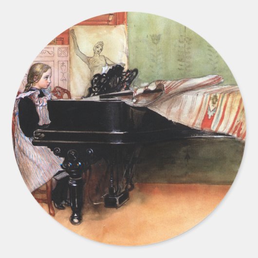 Girl Pplay Piano Ronde Sticker (Voorkant)