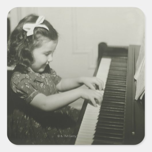 Girl Pplay Piano Vierkante Sticker (Voorkant)