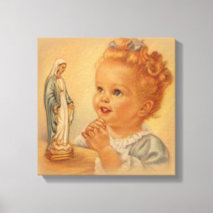 GIrl Praying to Blessed Virgin Mary Canvas Afdruk