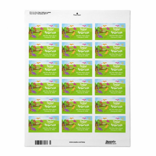 Girl Prehistorische Cute Dinosaurs Label (Full Sheet)