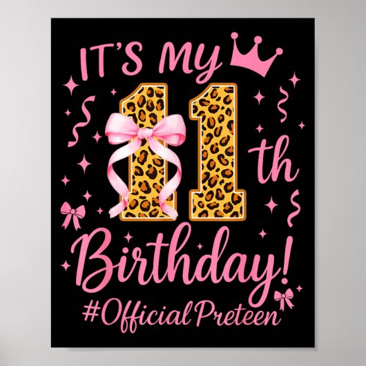 Girl Preteen Nk Coquette Bow Its My 11th Birthday  Poster (Voorkant)