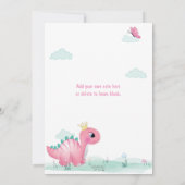 Girl Princess Dinosaur Pink & Blauwgroen Birthday  Kaart (Achterkant)