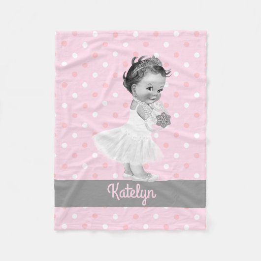 Girl Princess Nursery Personalized Pink Polka Dots Fleece Deken (Voorkant)